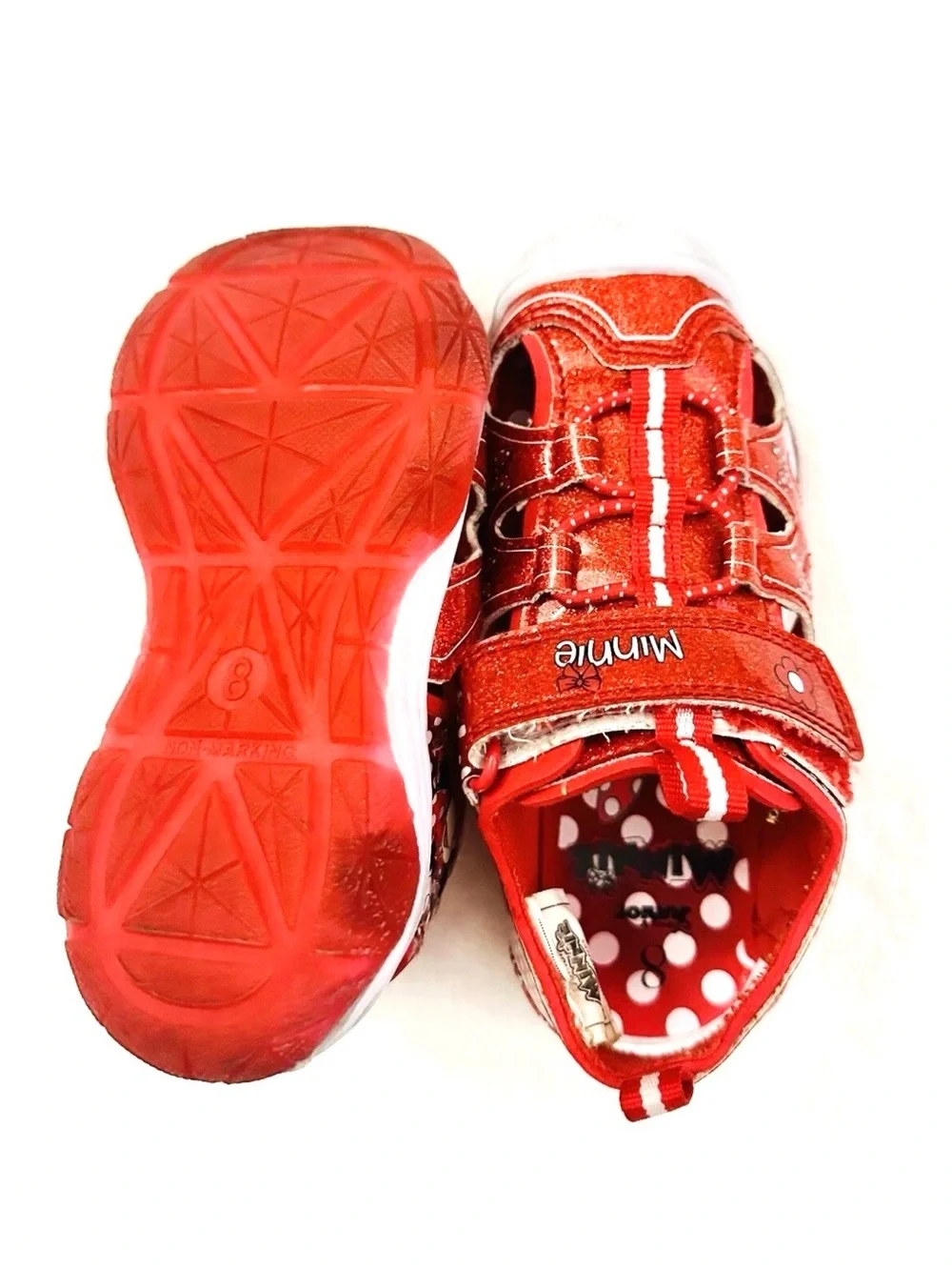 Disney Minnie Mouse Toddler Girls' Red Glitter Sandals , Light-Up - Size US 8